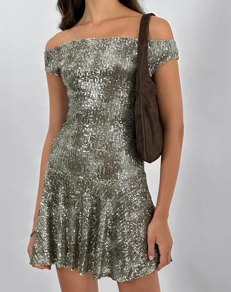 Mini robe Meden en paillettes vertes et grises