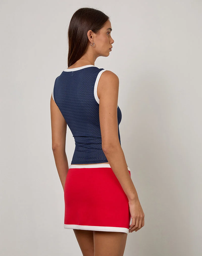 Monlo Top en Airtex Navy avec rayures rouges