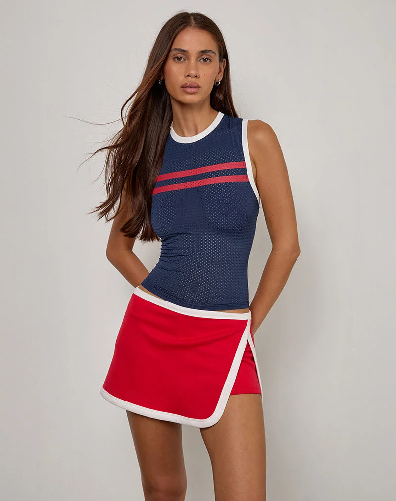 Monlo Top en Airtex Navy avec rayures rouges