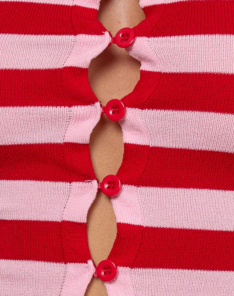 Top bandeau Sarella à rayures rouges et roses