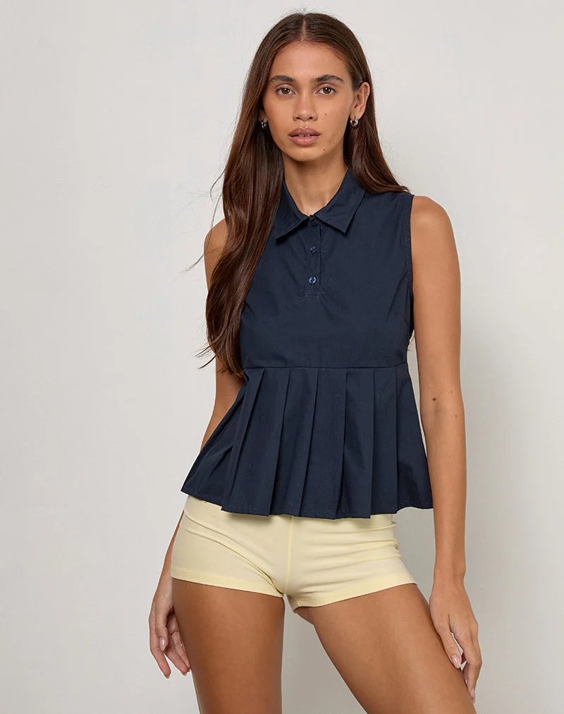 Polo à plis Yaden en popeline marine foncée