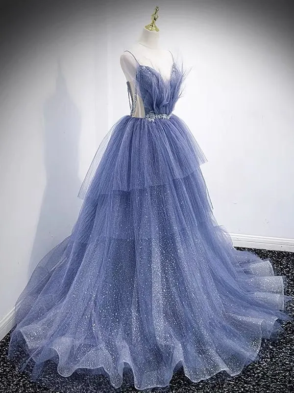 Robe de bal princesse robe de bal à plusieurs niveaux bleu poussiéreux