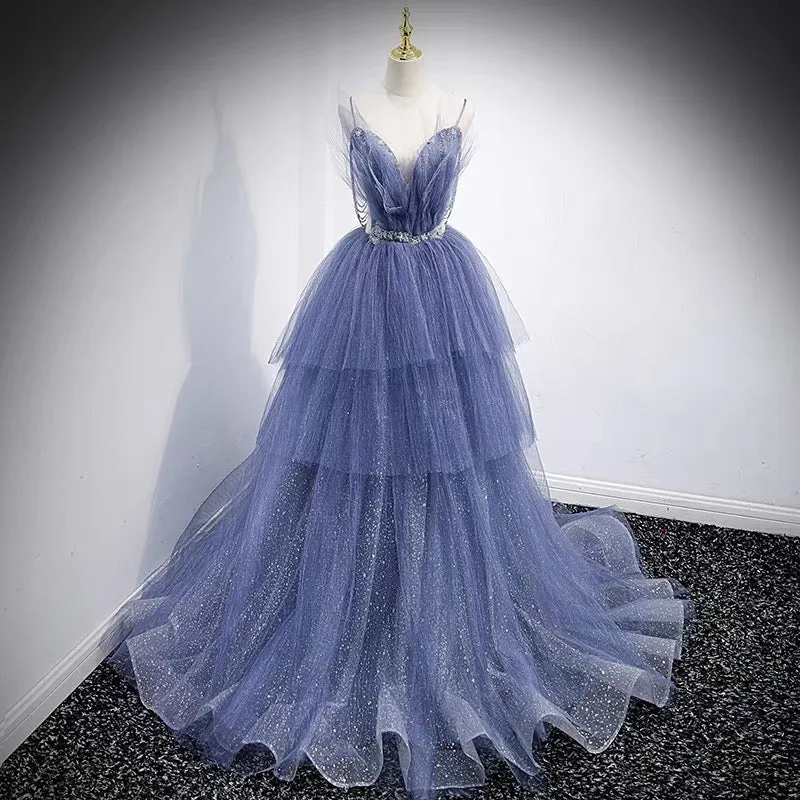 Robe de bal princesse robe de bal à plusieurs niveaux bleu poussiéreux
