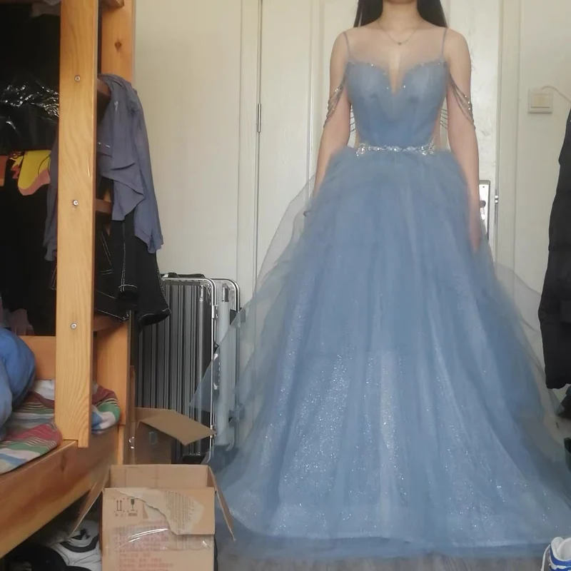 Robe de bal princesse robe de bal à plusieurs niveaux bleu poussiéreux