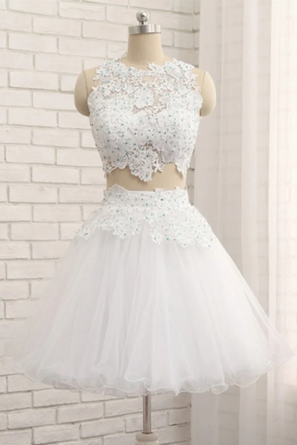 Robe de bal en dentelle blanche pour juniors, robe de soirée en deux pièces