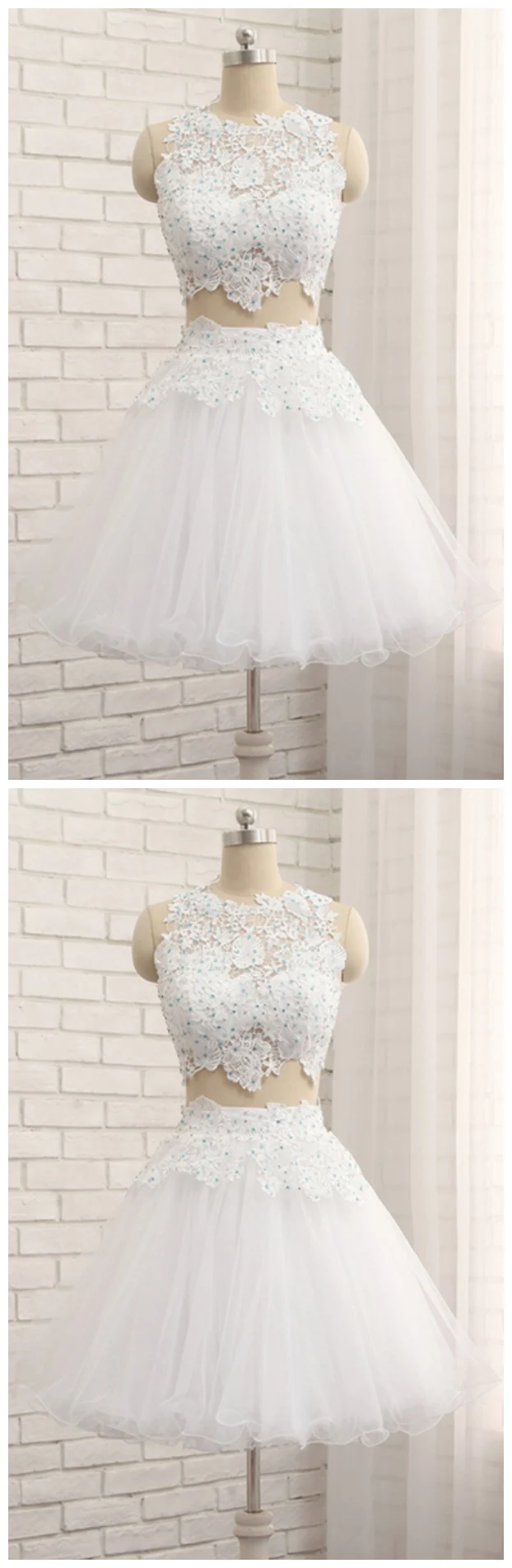 Robe de bal en dentelle blanche pour juniors, robe de soirée en deux pièces