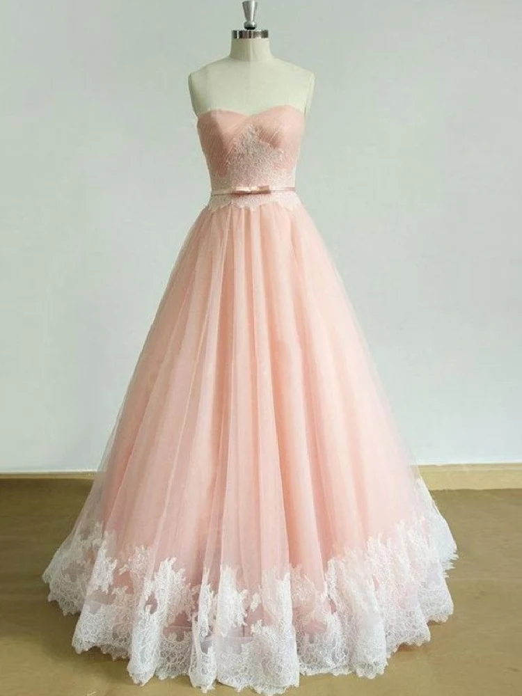Robe de bal sans bretelles en tulle rose blush, robe de danse de 8e année