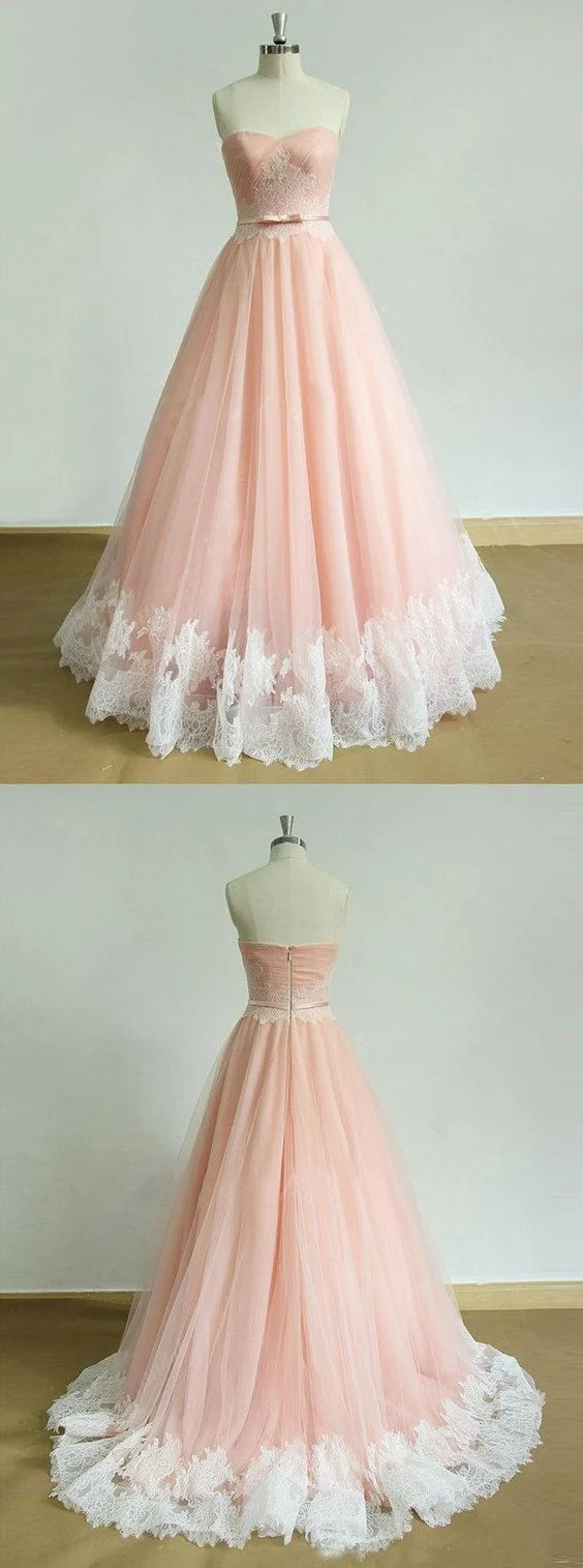 Robe de bal sans bretelles en tulle rose blush, robe de danse de 8e année