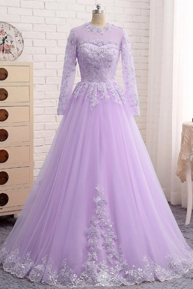 Robe de danse modeste en tulle lilas pour bal de 8e année avec manches