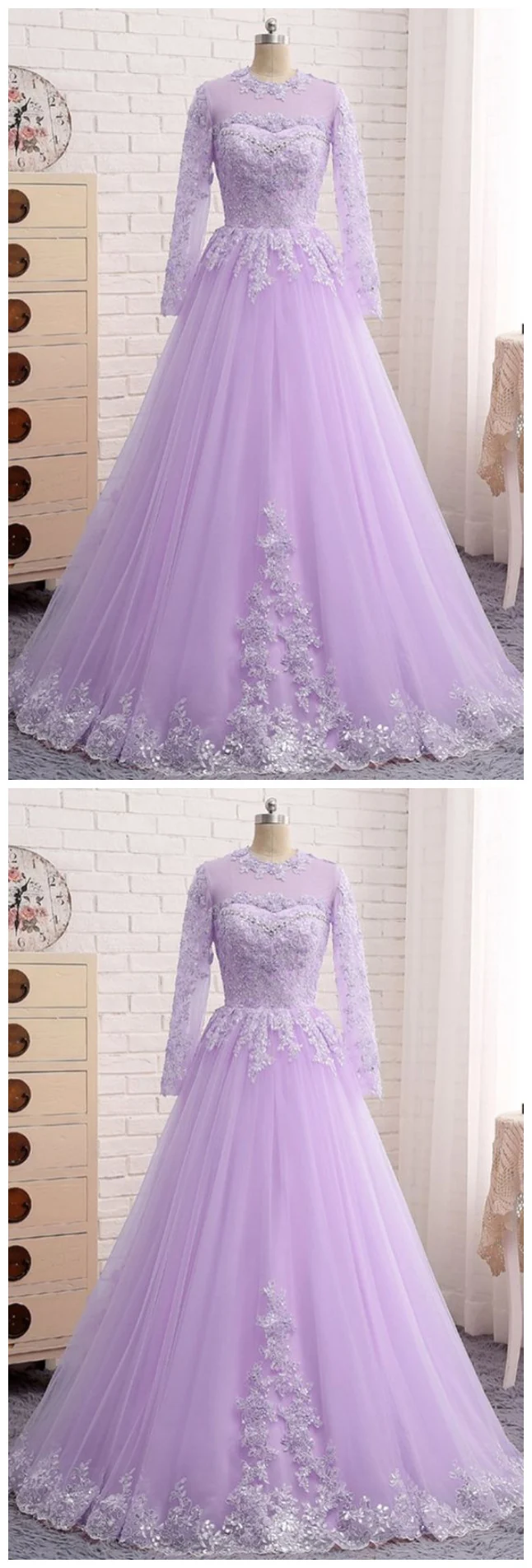 Robe de danse modeste en tulle lilas pour bal de 8e année avec manches