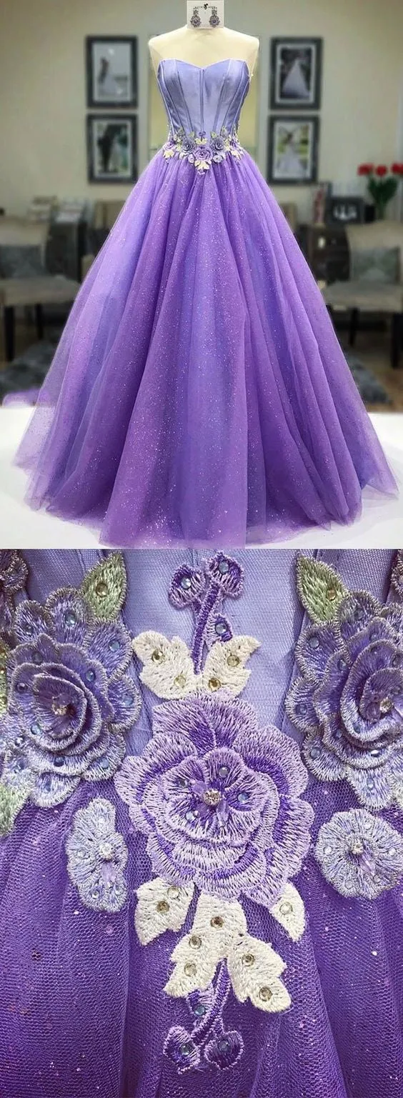 Robe de bal sans bretelles à paillettes lavande