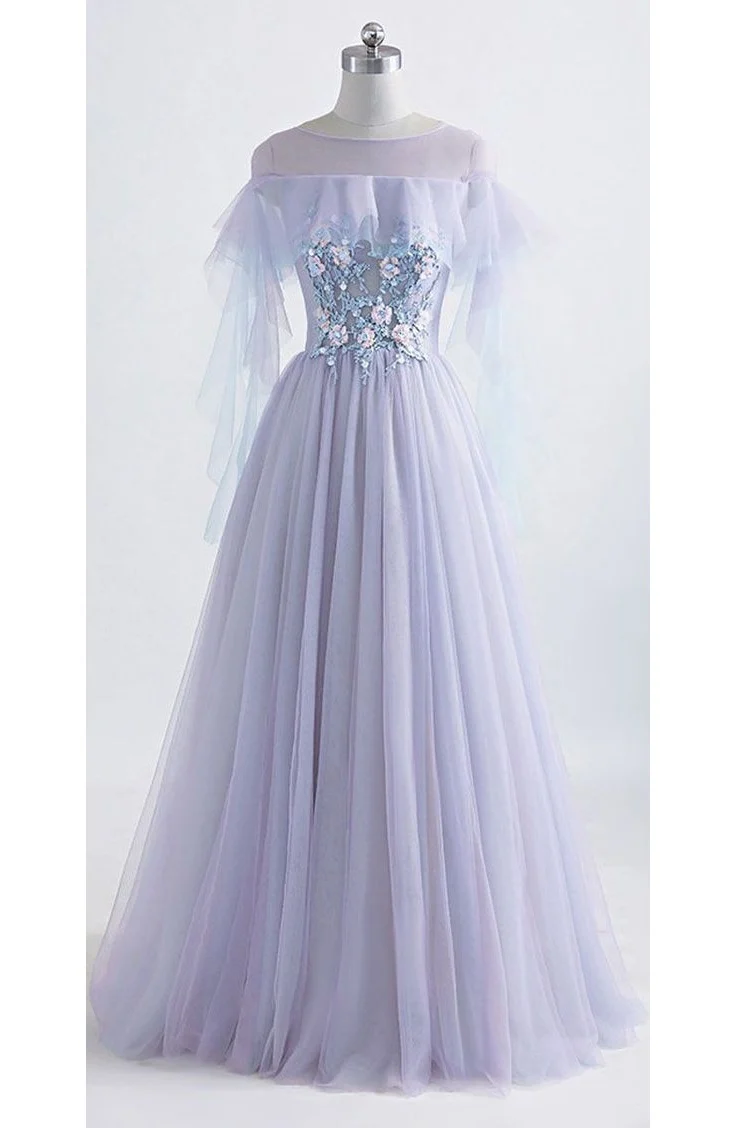 Robe de bal fluide en tulle lilas, robe formelle de 8e année