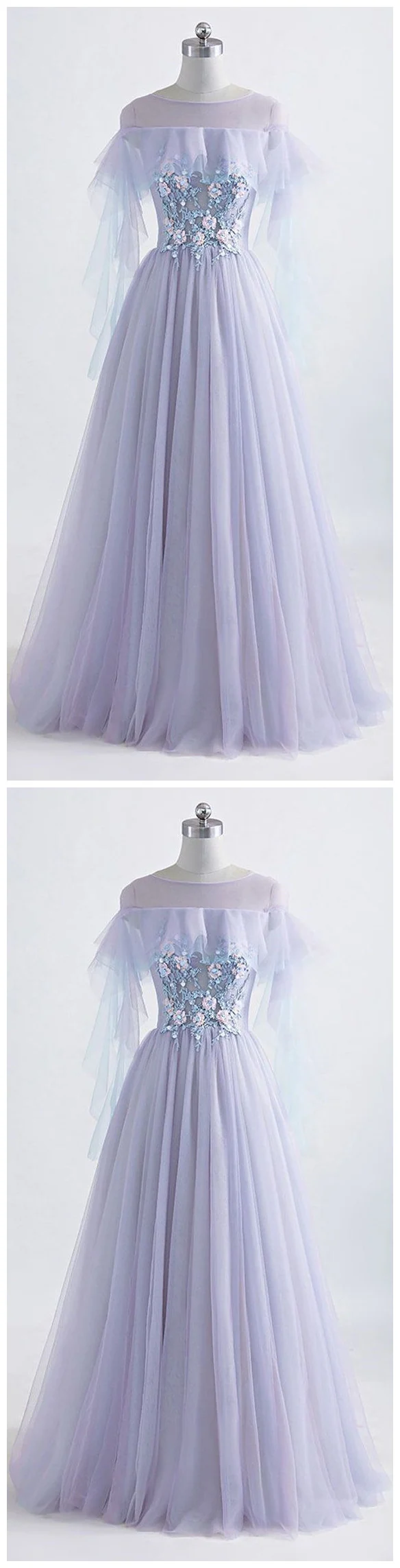 Robe de bal fluide en tulle lilas, robe formelle de 8e année