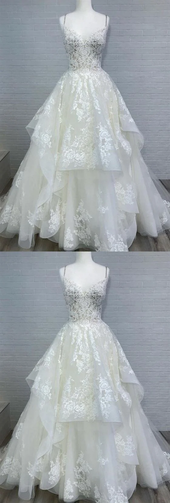 Robe de mariée robe de bal en dentelle à bretelles spaghetti