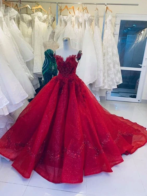 Robe de bal bouffante de robe de bal rouge de luxe