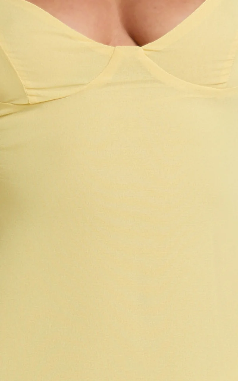 Maeve Maxi Dress - V Neck Ruffle Tier Slip Dress in Lemon
