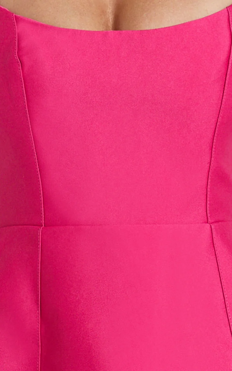 Carolina Mini Dress - Scoop Neck Panel Bodice Dress in Fuchsia