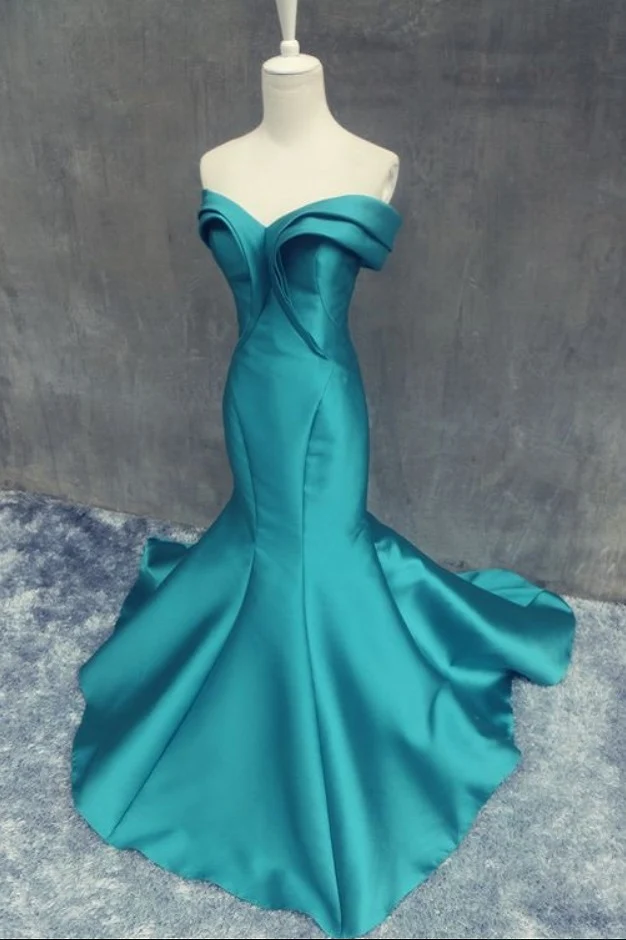 Robe de bal sirène turquoise unique à épaules dénudées