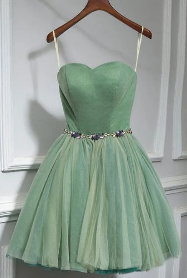 Robe de bal courte en tulle vert sauge, robe de soirée