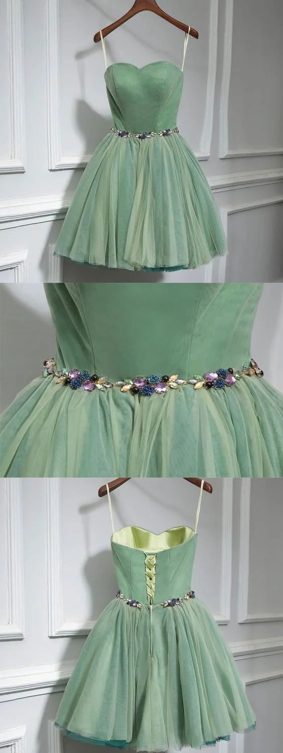Robe de bal courte en tulle vert sauge, robe de soirée
