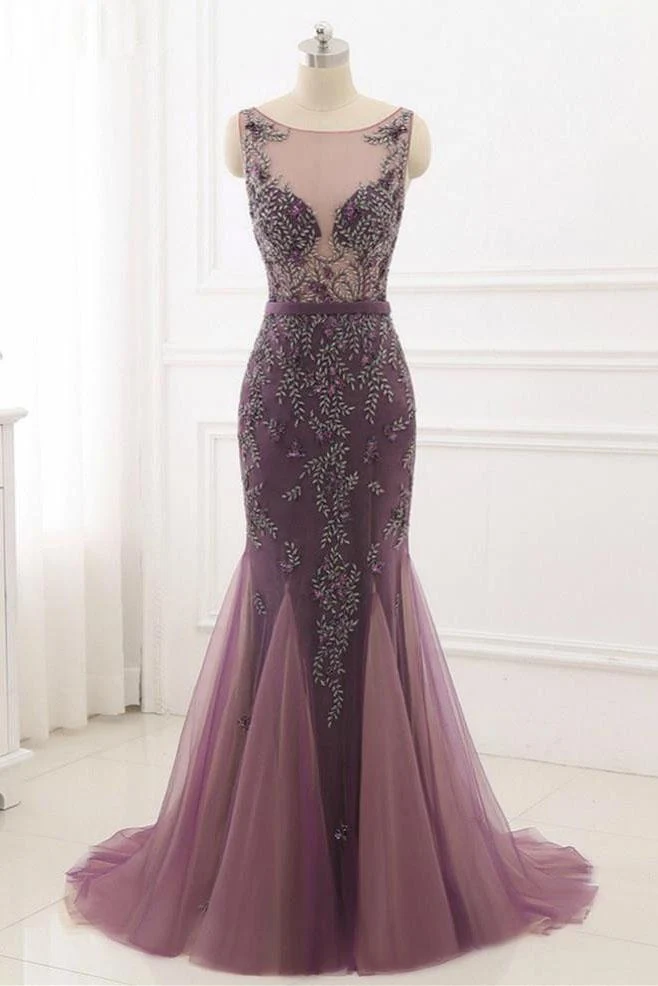 Voir à travers la robe de soirée formelle sirène prune