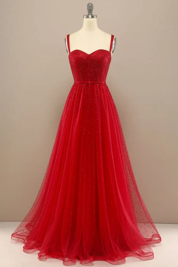 Robe de bal longue rouge scintillante pour juniors
