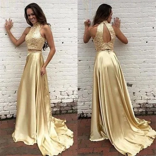 Robe de bal deux pièces dorée à dos ouvert Black Girl Slays