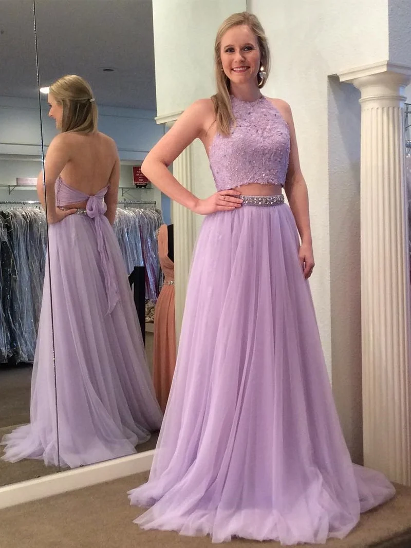 Robe de bal licou deux pièces en dentelle avec haut, robe de remise de diplôme