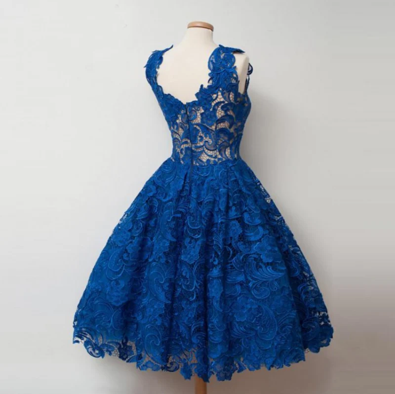 Robe de bal courte de style vintage en dentelle bleu royal Robe de soirée vintage