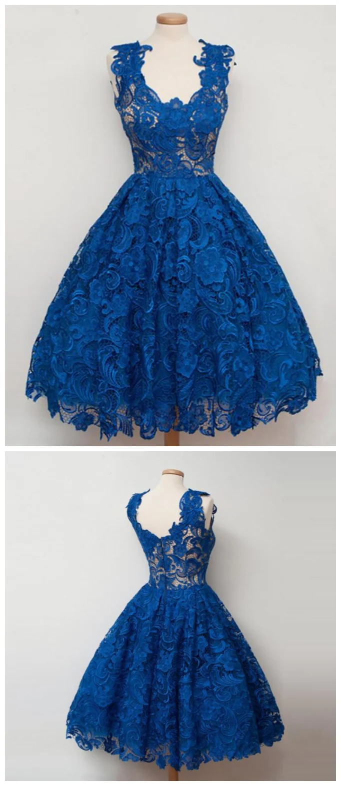 Robe de bal courte de style vintage en dentelle bleu royal Robe de soirée vintage