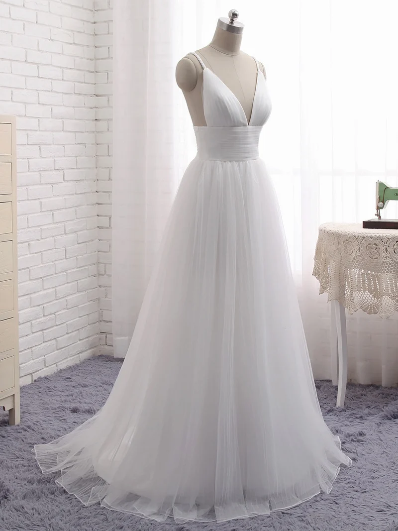 Coupe trapèze fluide romantique en tulle robe de mariée de plage bohème avec jupe superposée en tulle #21011216