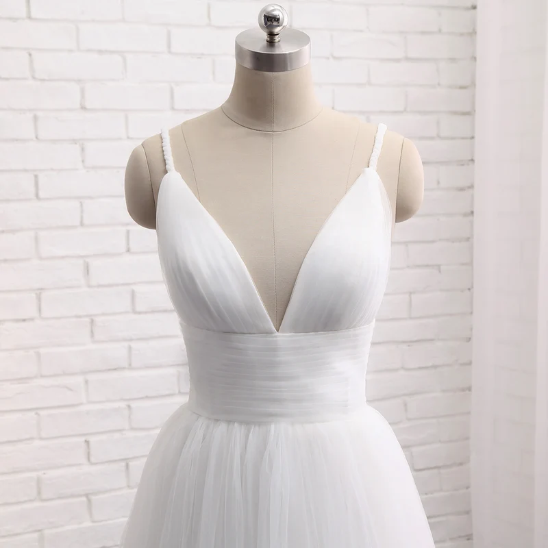 Coupe trapèze fluide romantique en tulle robe de mariée de plage bohème avec jupe superposée en tulle #21011216