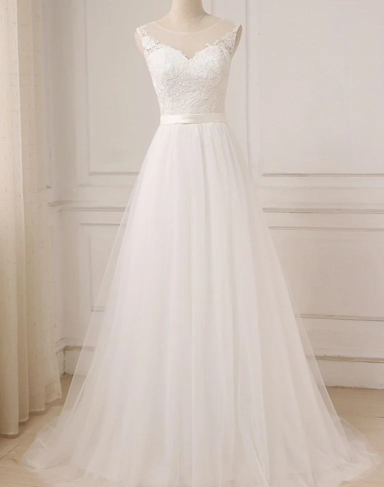 Boho bijou cou Tulle a-ligne dentelle haut robe de mariée fluide été plage robe de mariée