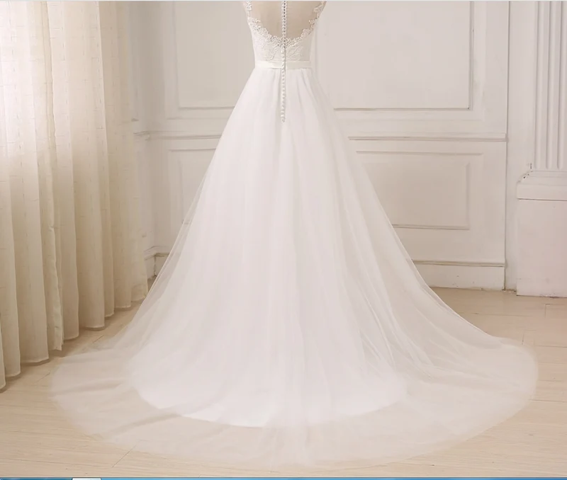 Boho bijou cou Tulle a-ligne dentelle haut robe de mariée fluide été plage robe de mariée
