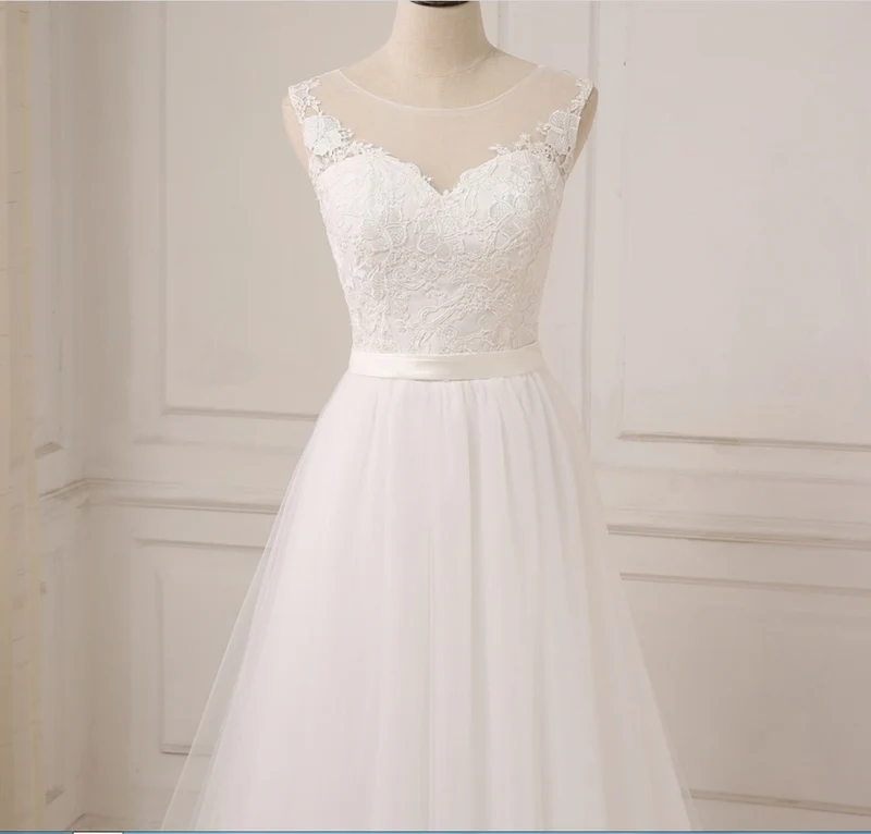 Boho bijou cou Tulle a-ligne dentelle haut robe de mariée fluide été plage robe de mariée