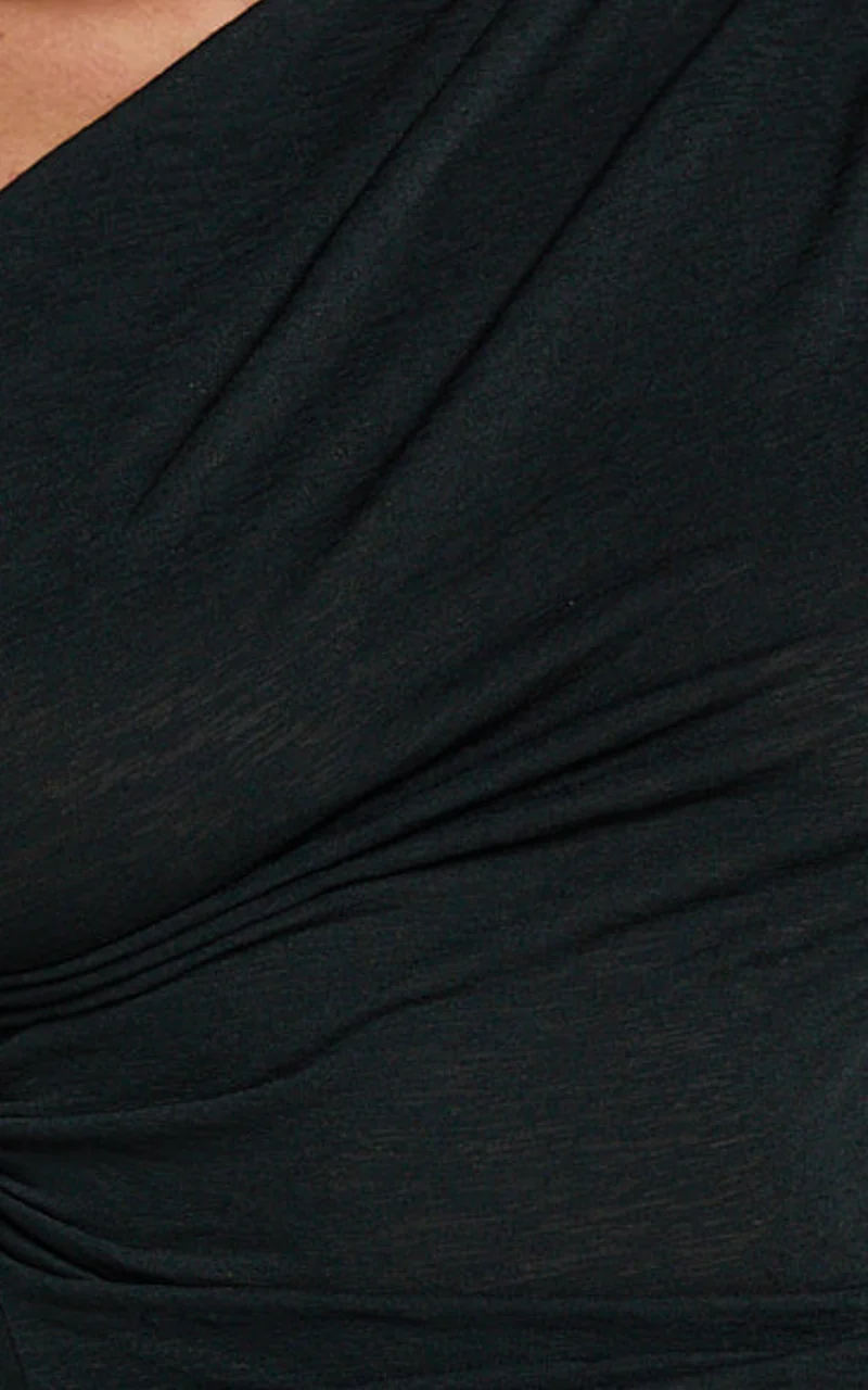 Hillary Top - Asymmetric Ruched Side Jersey Top in Black