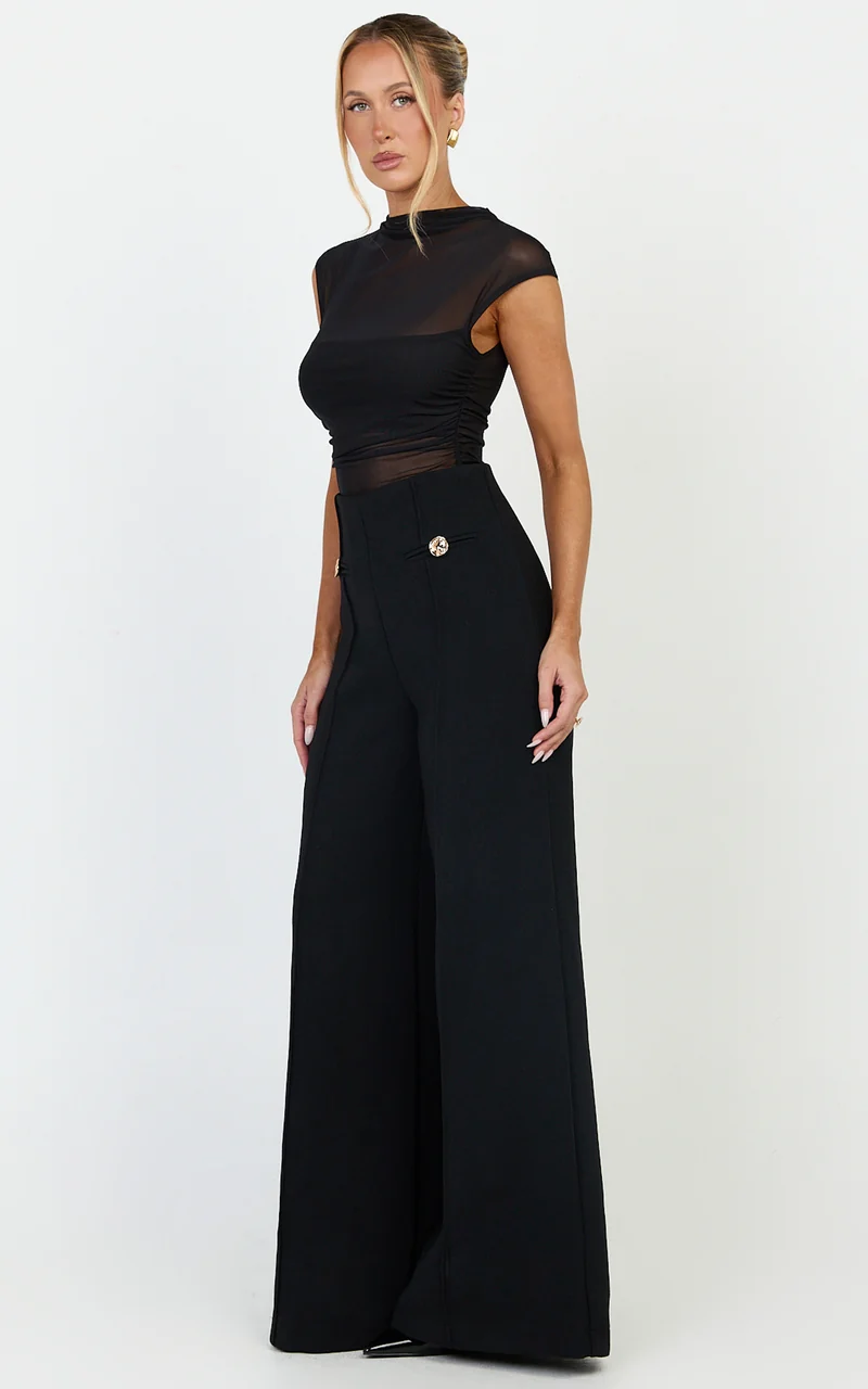 Clara Pants - High Waisted Wide Leg Pants in Black