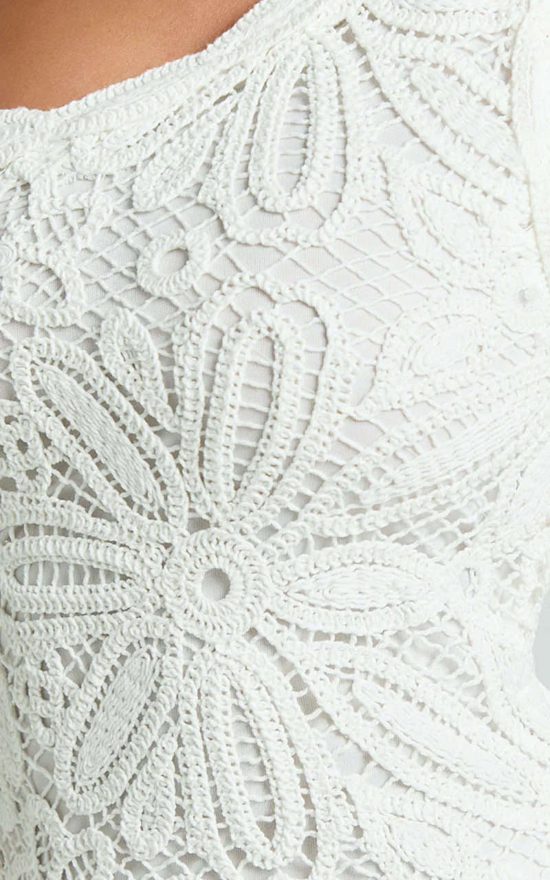 Charlene Maxi Dress - Crochet Knitted One Shoulder Maxi Dress in White