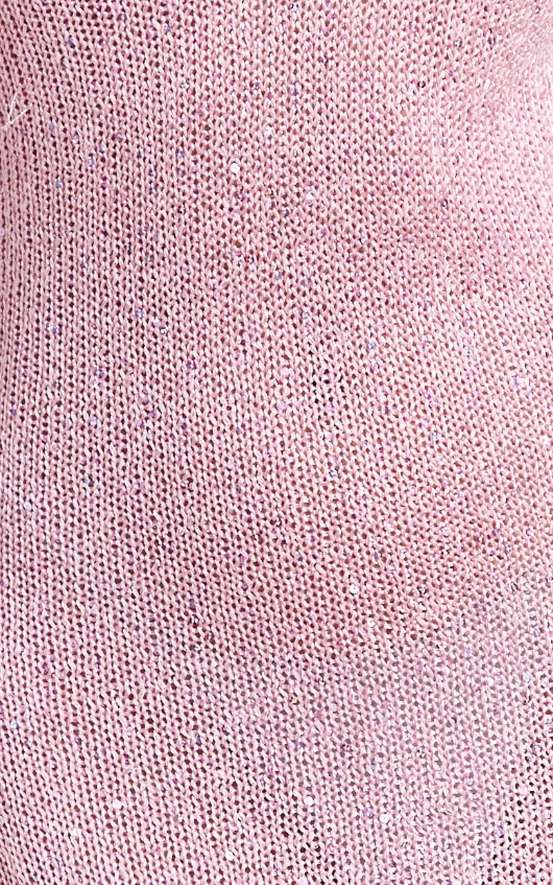 Jenna Maxi Dress - Scoop Neck Sleeveless Sequin Knit Dress in Light Pink