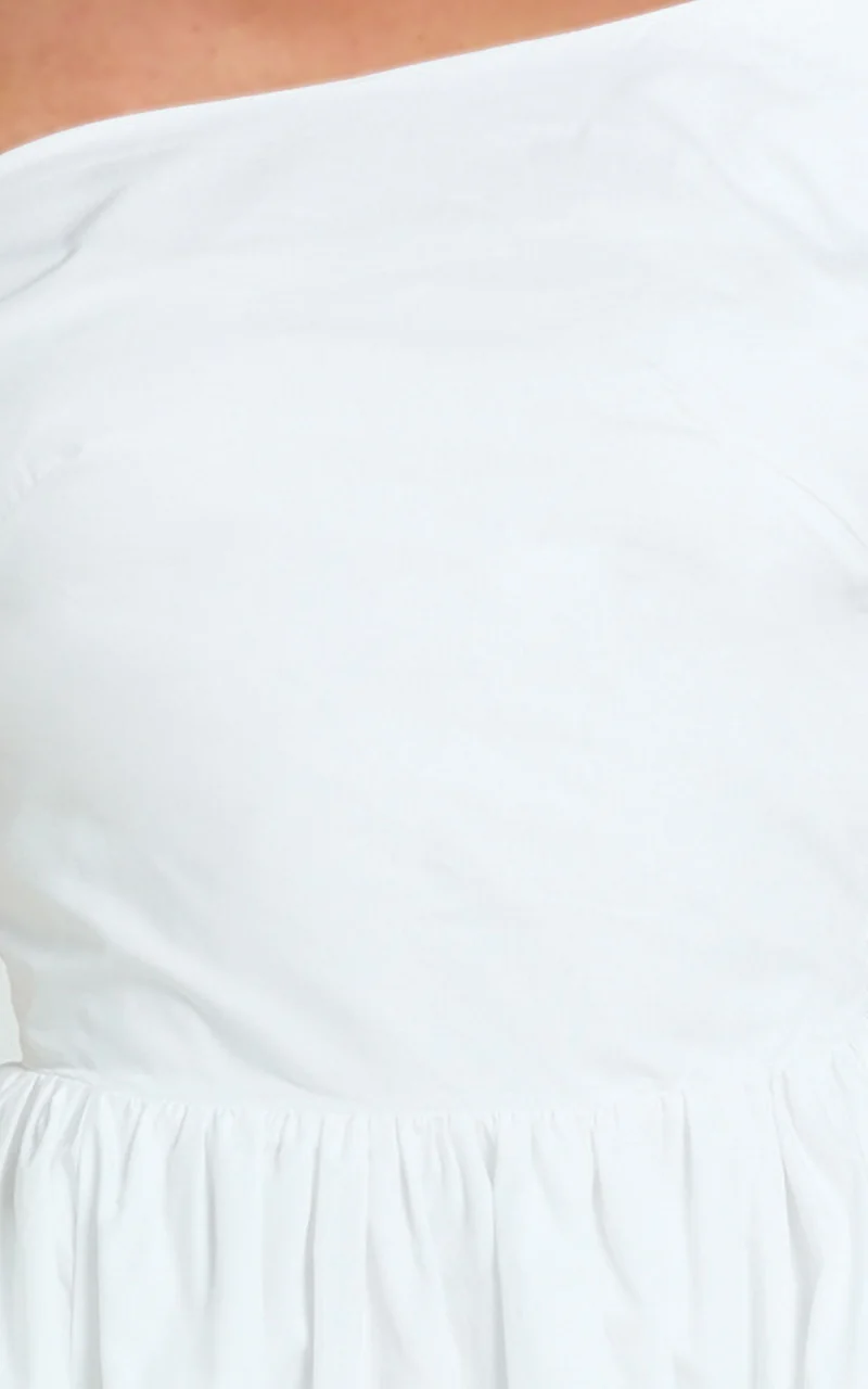 Theadore Midi Dress - Tip Shoulder Fit And Flare Dress in White