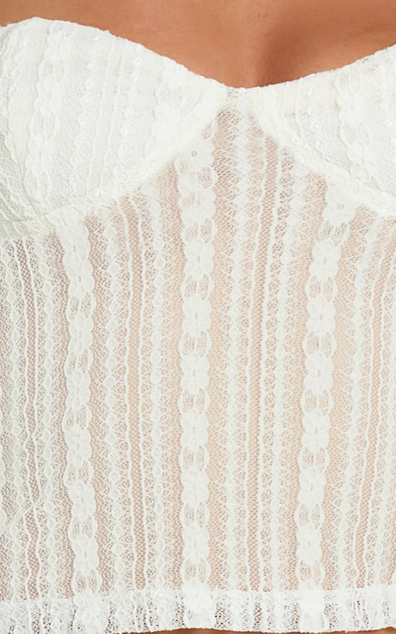 Arianne Top - Lace Halter Sweetheart Bustier Top in Ivory
