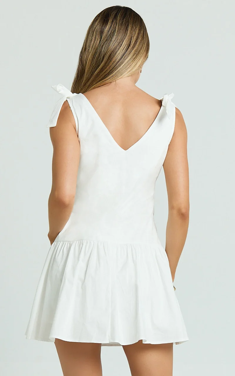 Elyza Mini Dress - V-neck Tierred Dress in White