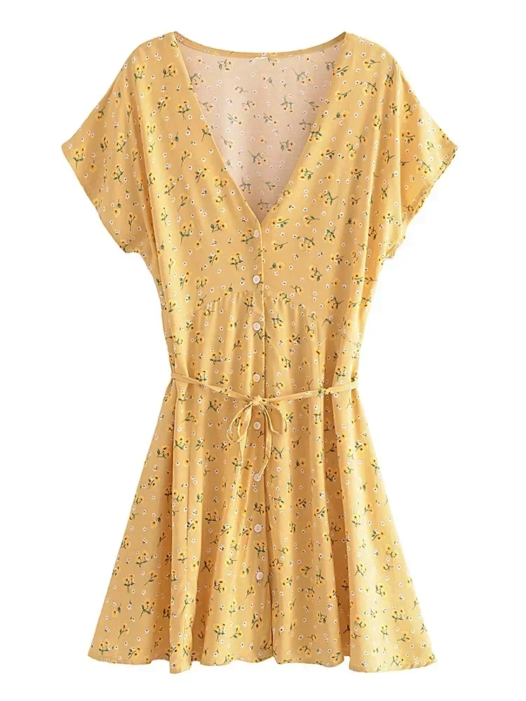 Robe Jaune Boheme Courte