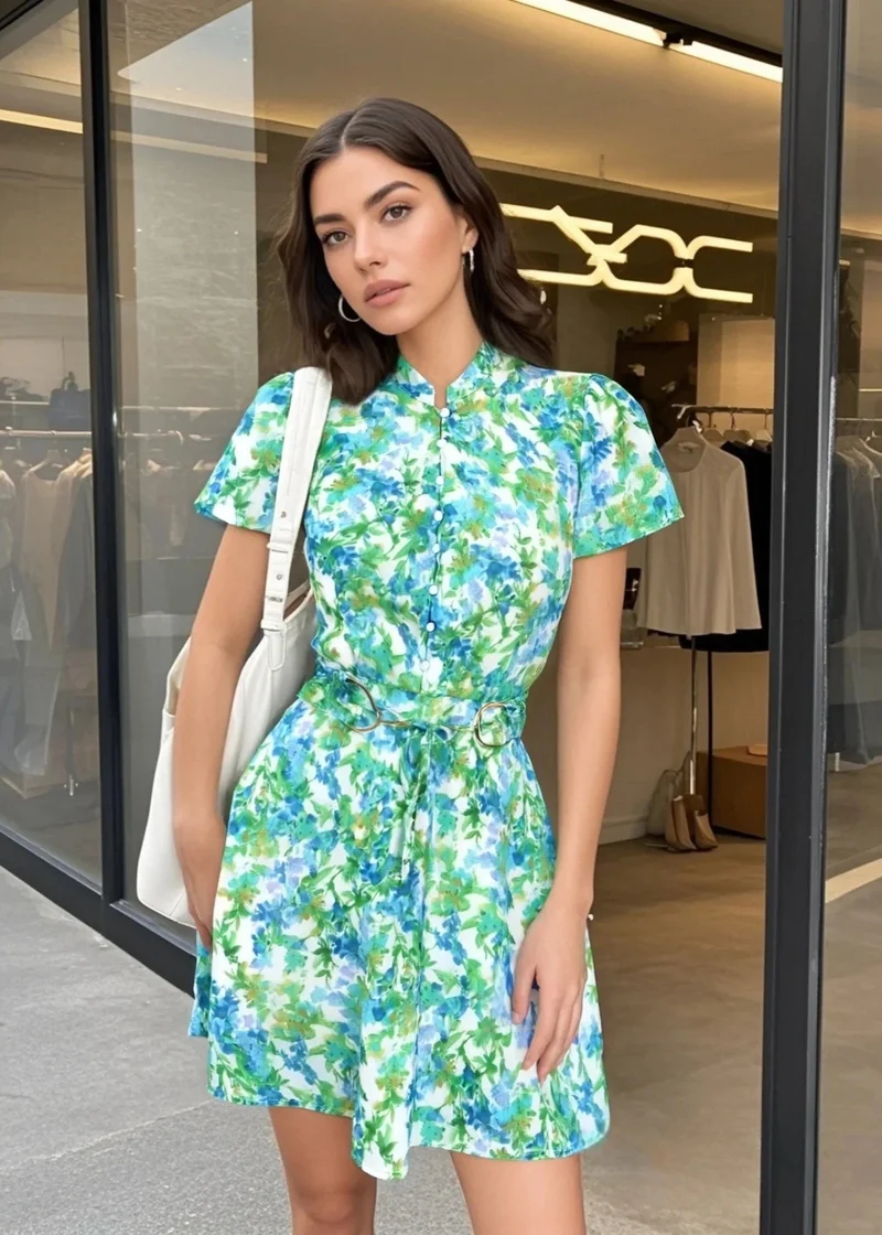 Robe Courte Verte Imprimee