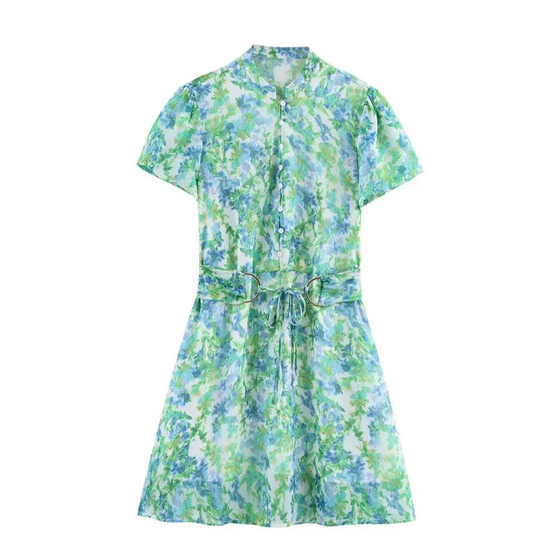 Robe Courte Verte Imprimee