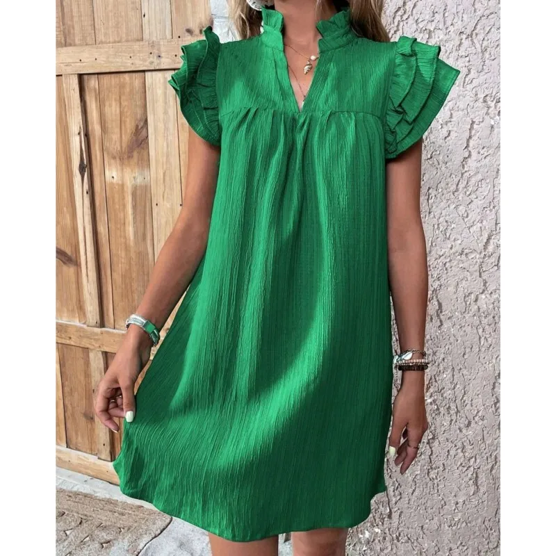 Robe Mini en Mousseline Vert Emeraude