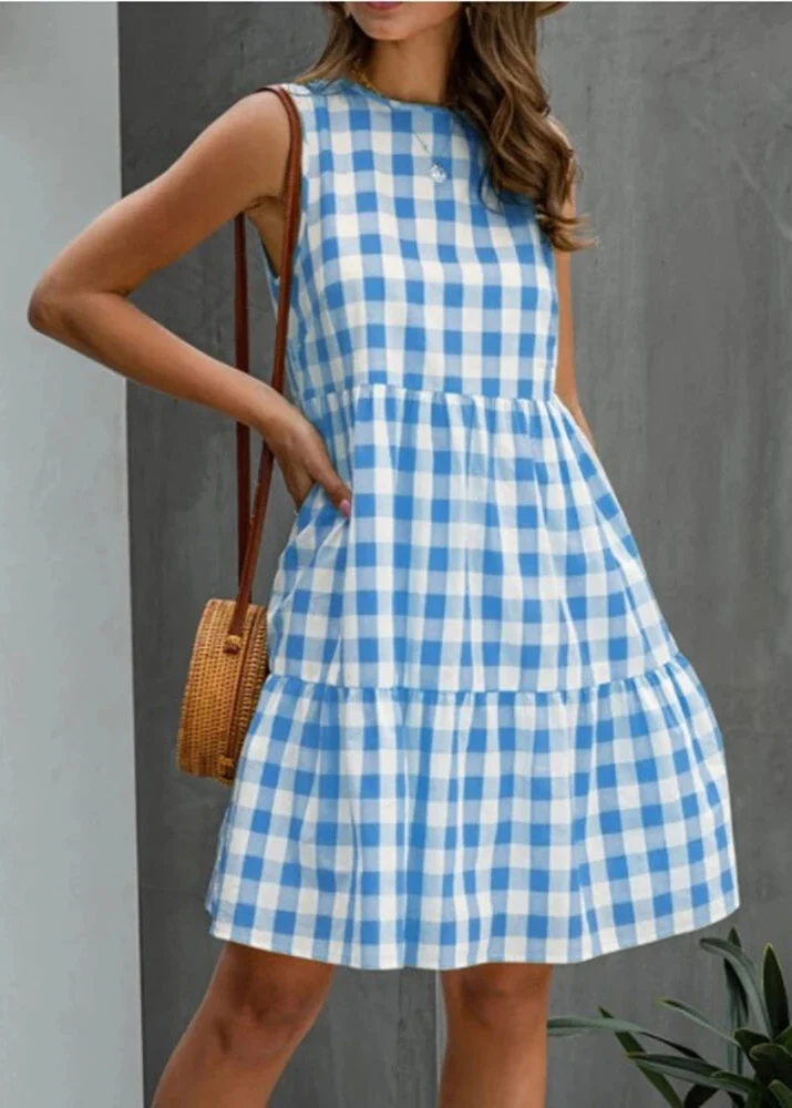 Robe Femme a Carreaux Bleu