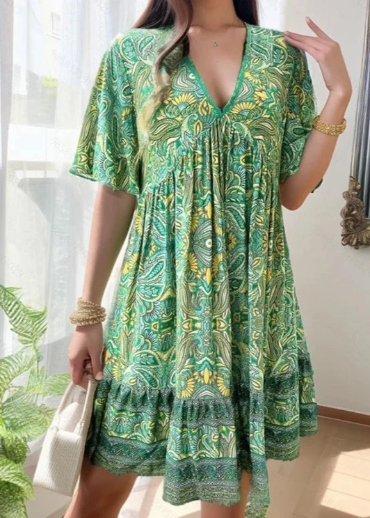 Robe Verte Courte Boheme