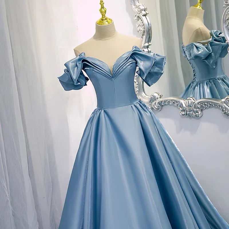 Robe de bal à épaules dénudées, Poofy, robe de bal bleu poussiéreux