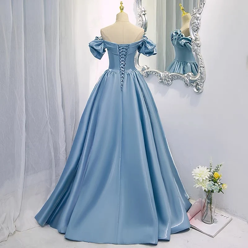 Robe de bal à épaules dénudées, Poofy, robe de bal bleu poussiéreux